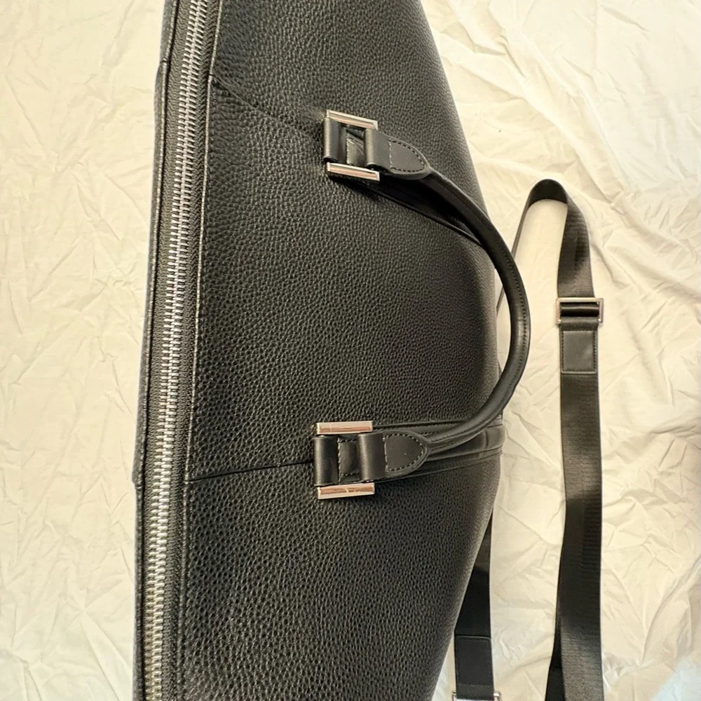 Dassault Aviation Black Weekender Duffel Bag Leather Look Carry-On Travel Tote
